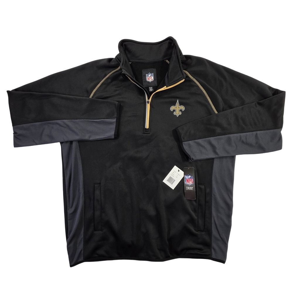 NFL Mens XL New Orleans Saints Quarter Zip Fleece Jacket Black Gold NWT Gorpcore